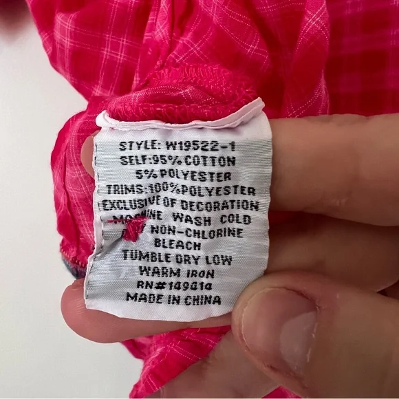 Johnny Was Pink Embroidered Gingham Button Down Blouse - Picture 10 of 11